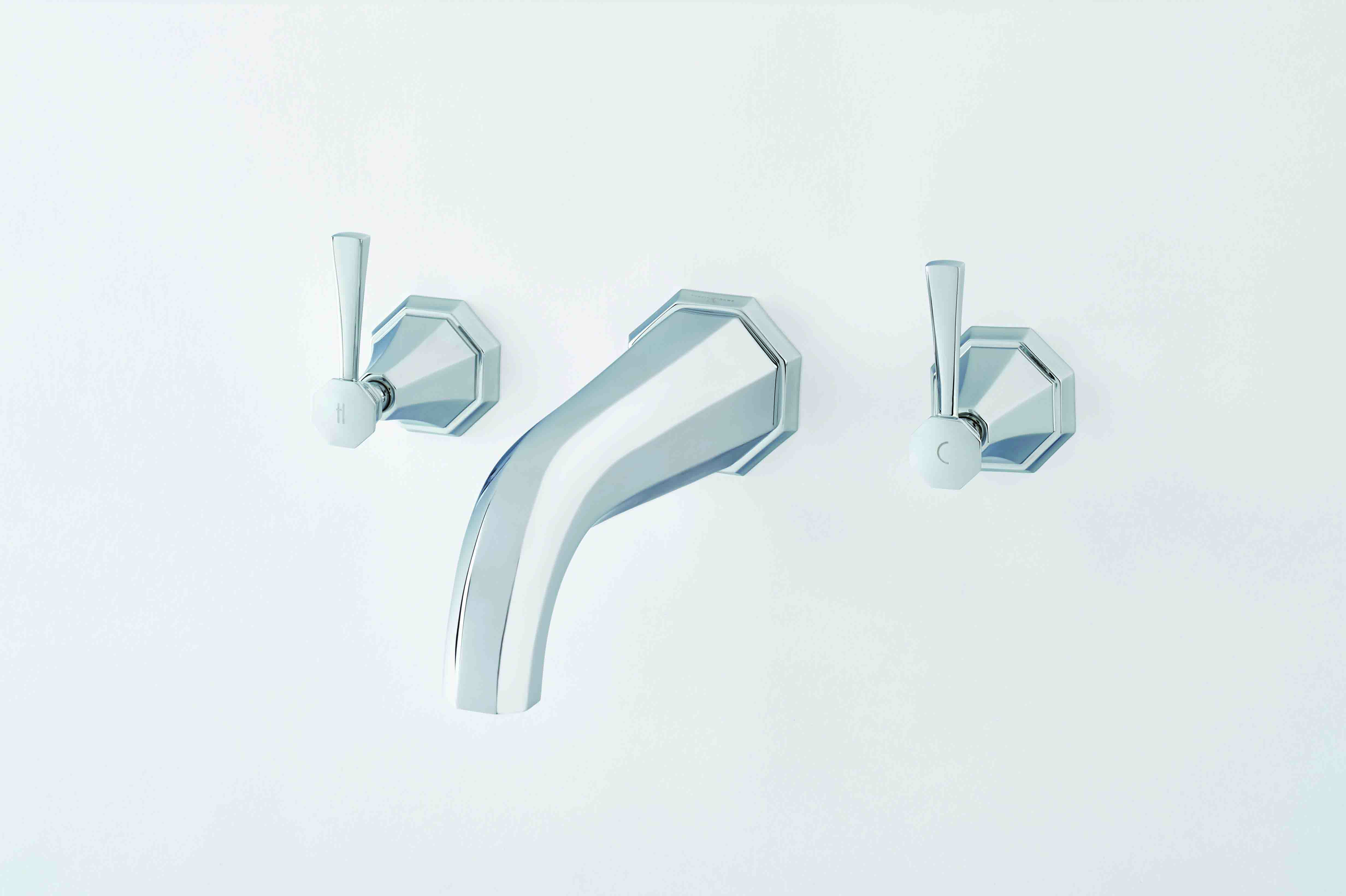 Deco Three-Hole Wall-Mounted Bath Filler with Lever Handles - Chrome