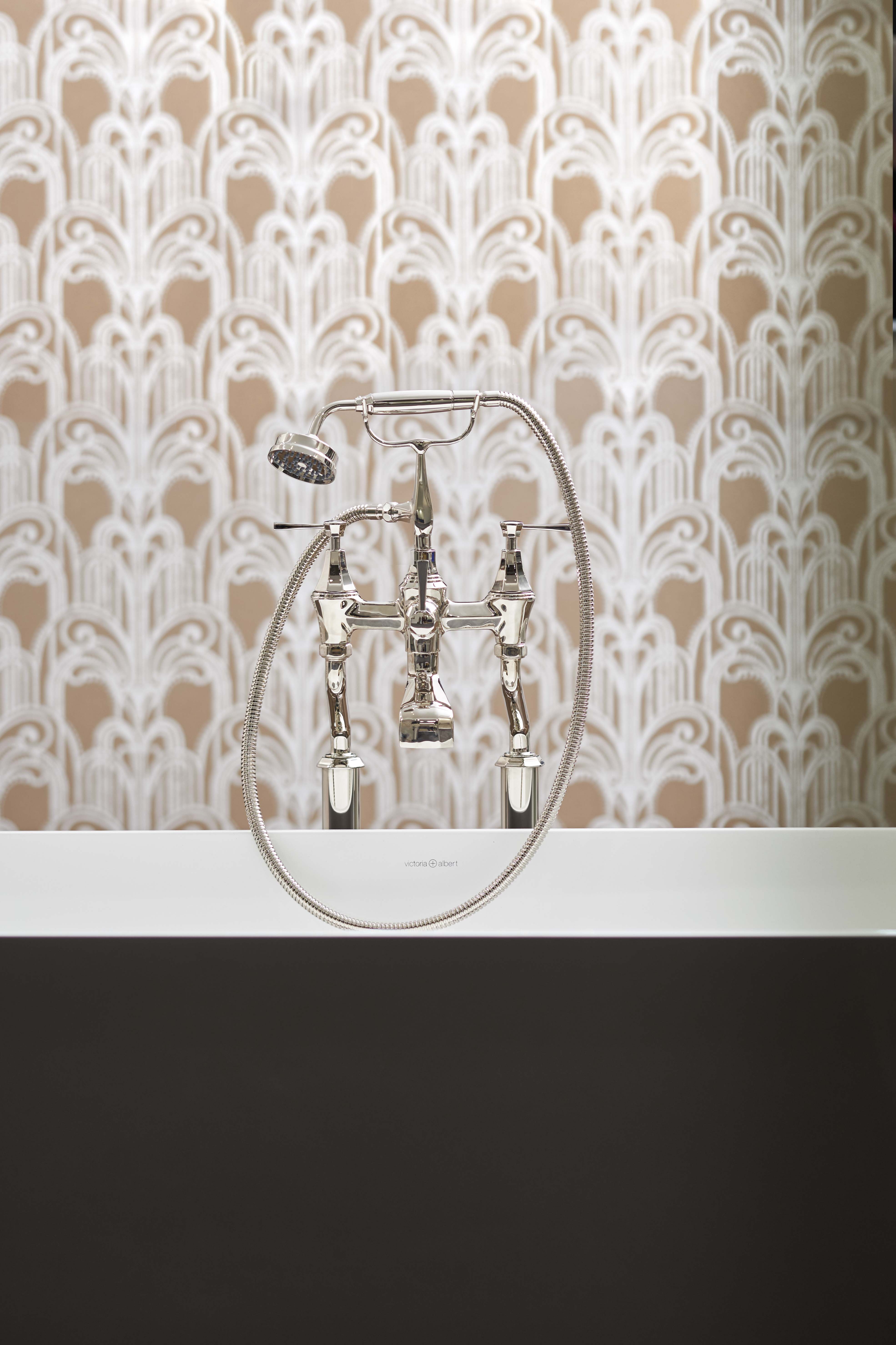 Deco Floor-Mounted Bath-Shower Mixer with Handshower - Nickel