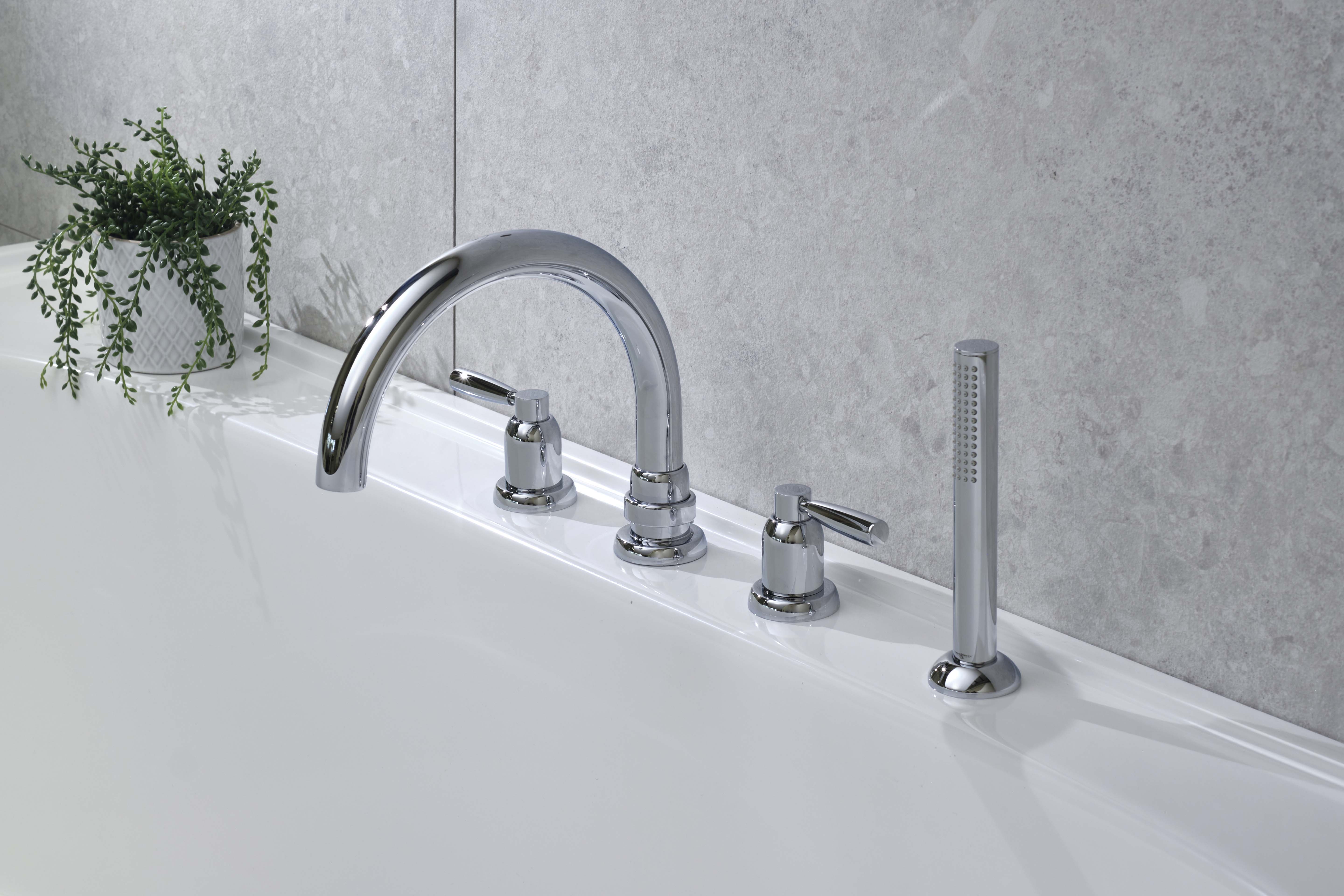 Langbourn Four-Hole Deck-Mounted Bath Set with Handshower - Chrome