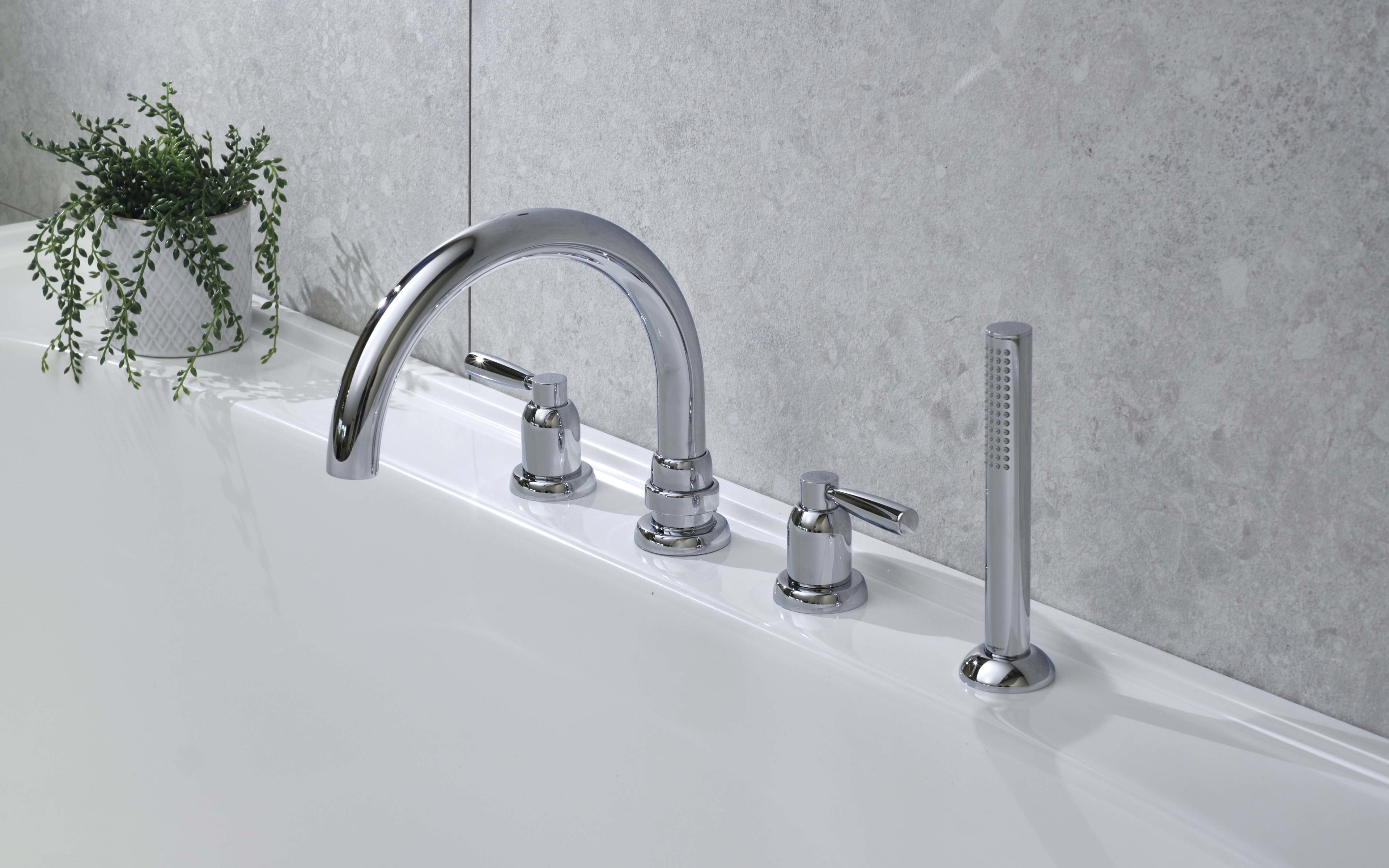 Langbourn Four-Hole Deck-Mounted Bath Set with Handshower - Chrome