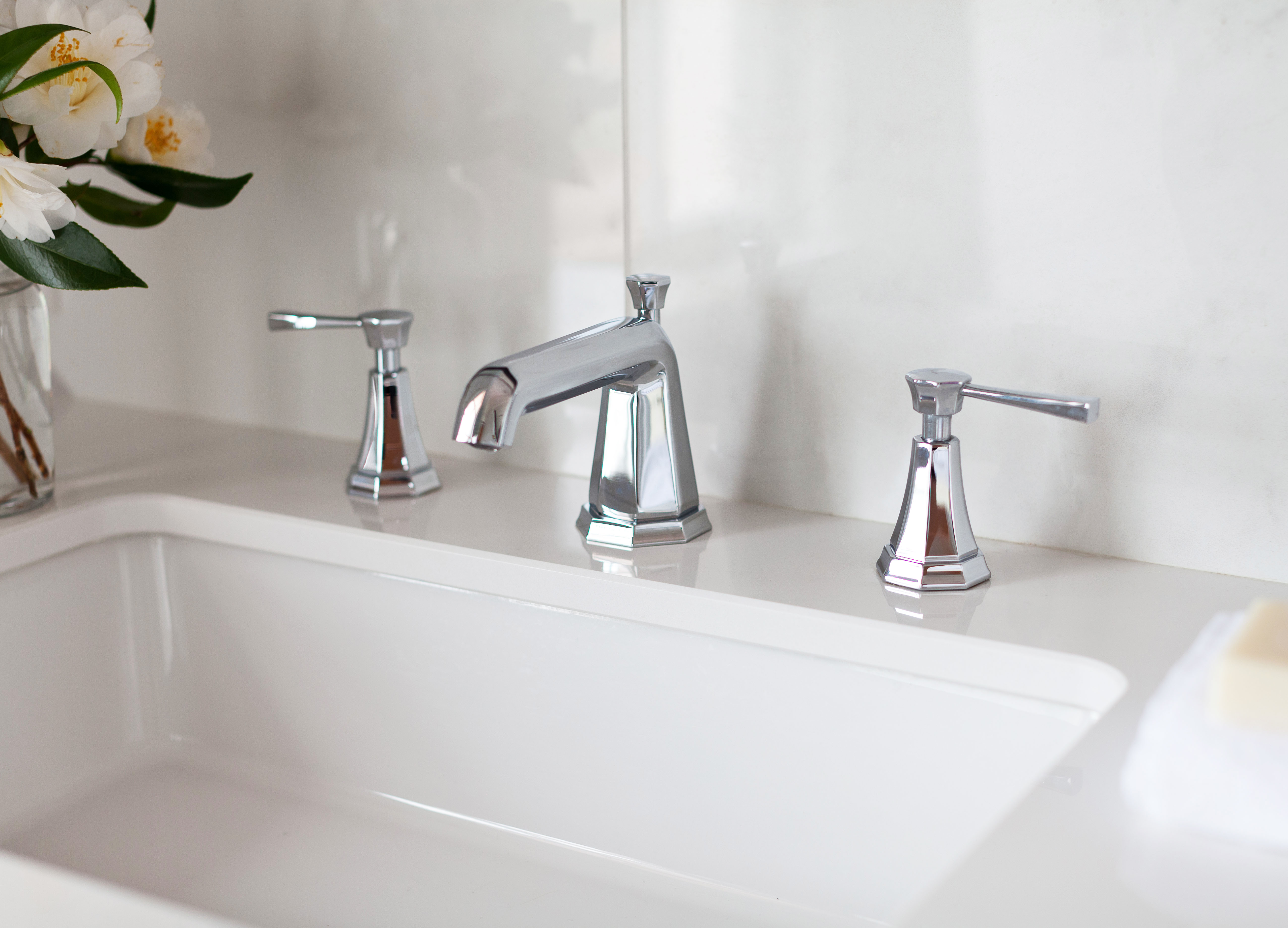 Deco Three-Hole Basin Mixer with Lever Handles - Chrome