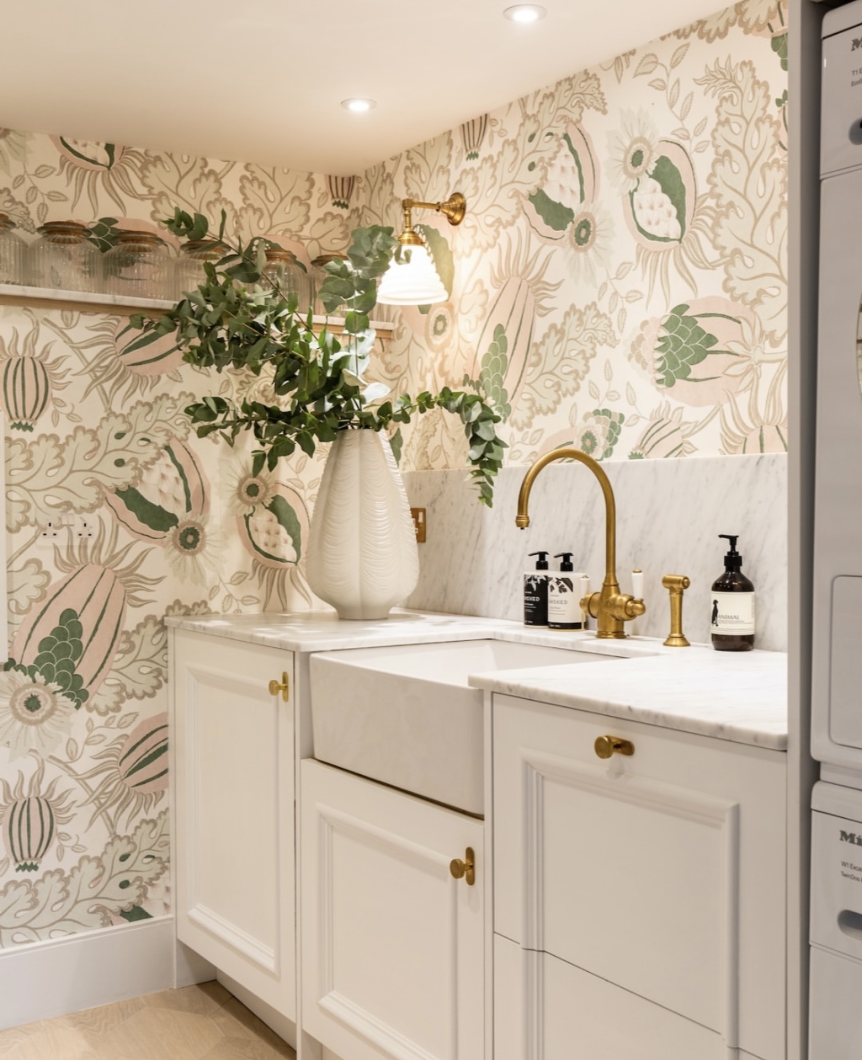 The utility room is also designed in the same way featuring our aged brass Polaris 3-in-1 instant hot tap with rinse and a Shaws of Darwen fireclay sink. 