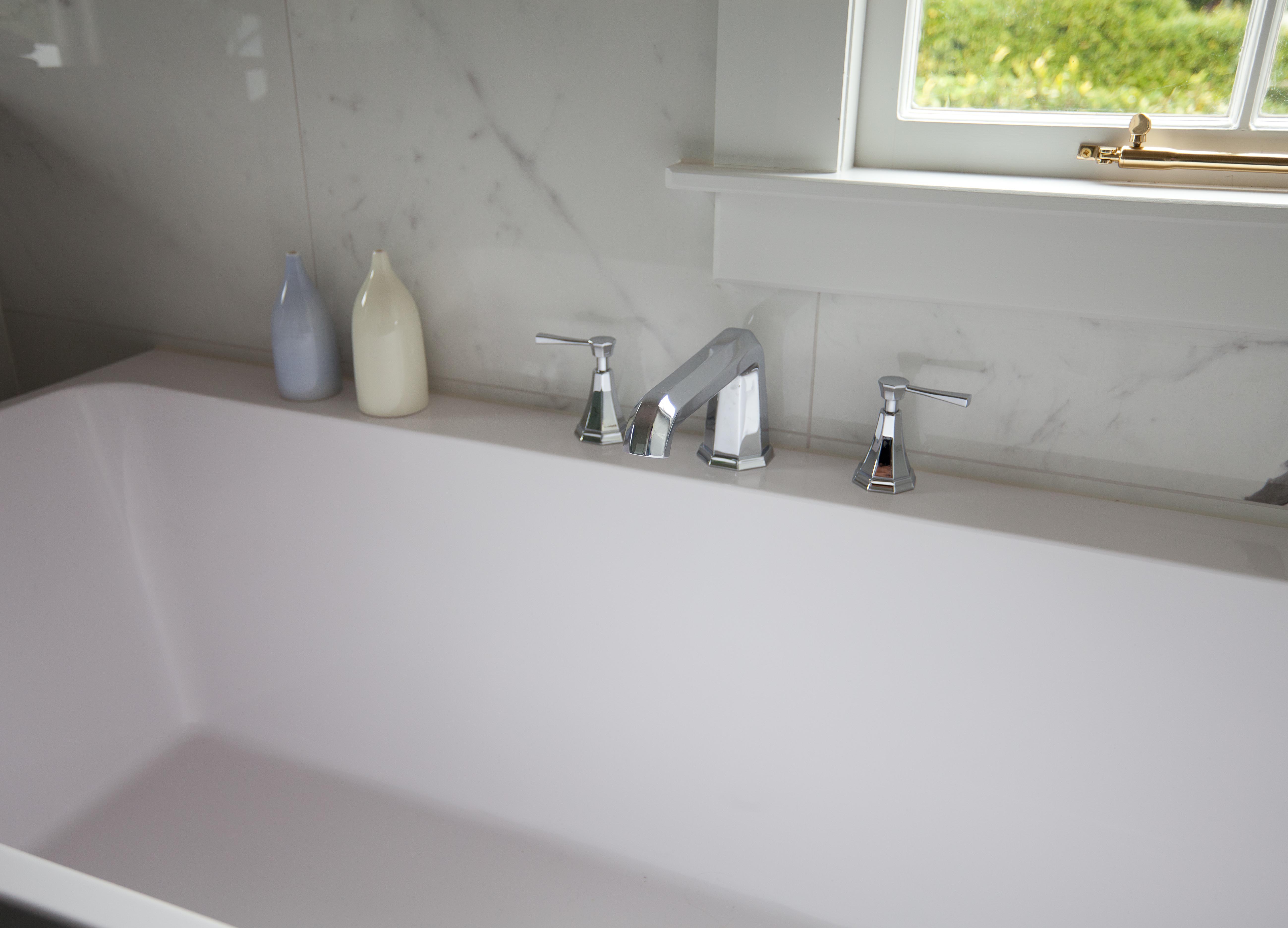 Deco Three-Hole Deck-Mounted Bath Filler with Lever Handles - Chrome