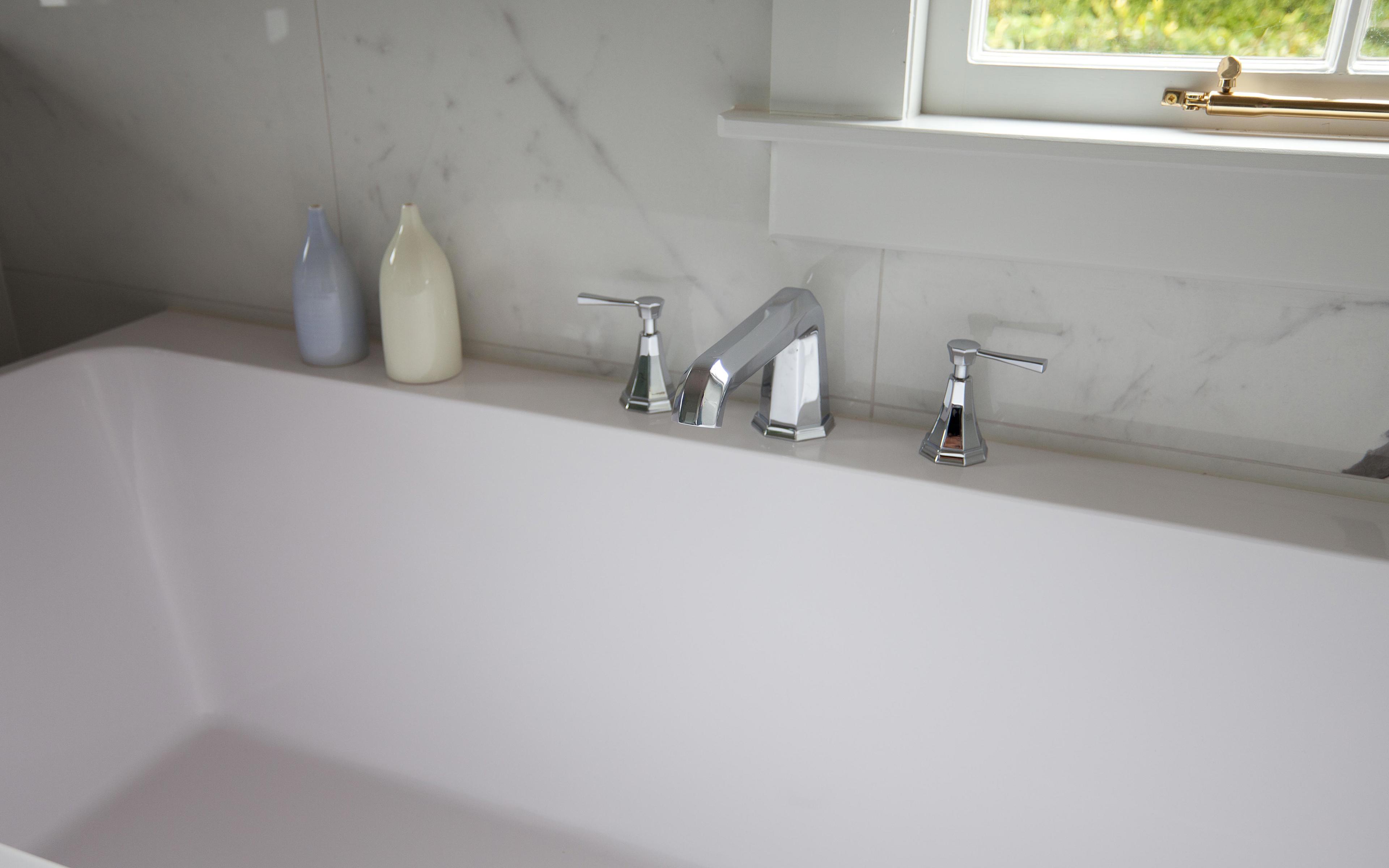 Deco Three-Hole Deck-Mounted Bath Filler with Lever Handles - Chrome