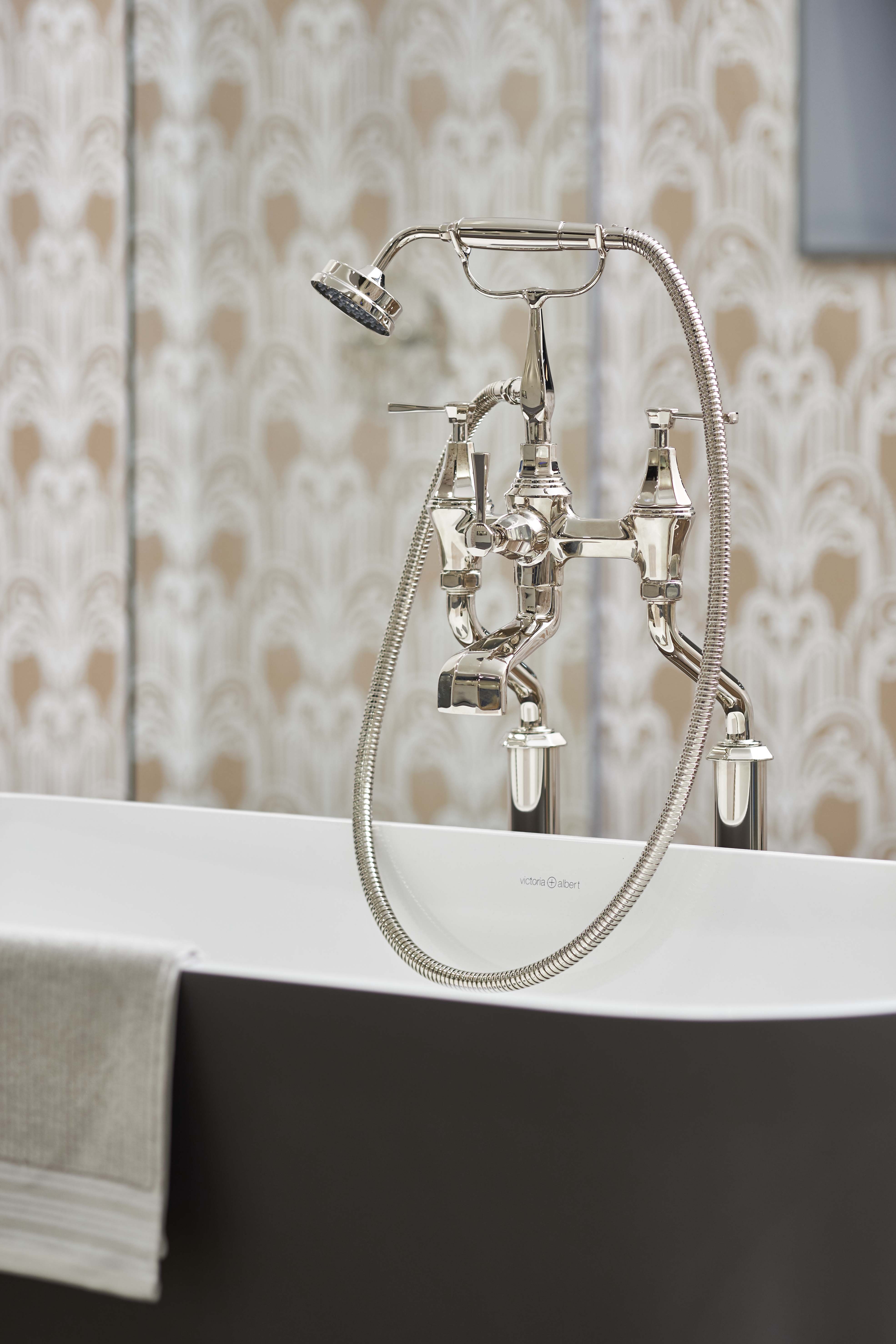 Deco Floor-Mounted Bath-Shower Mixer with Handshower - Nickel