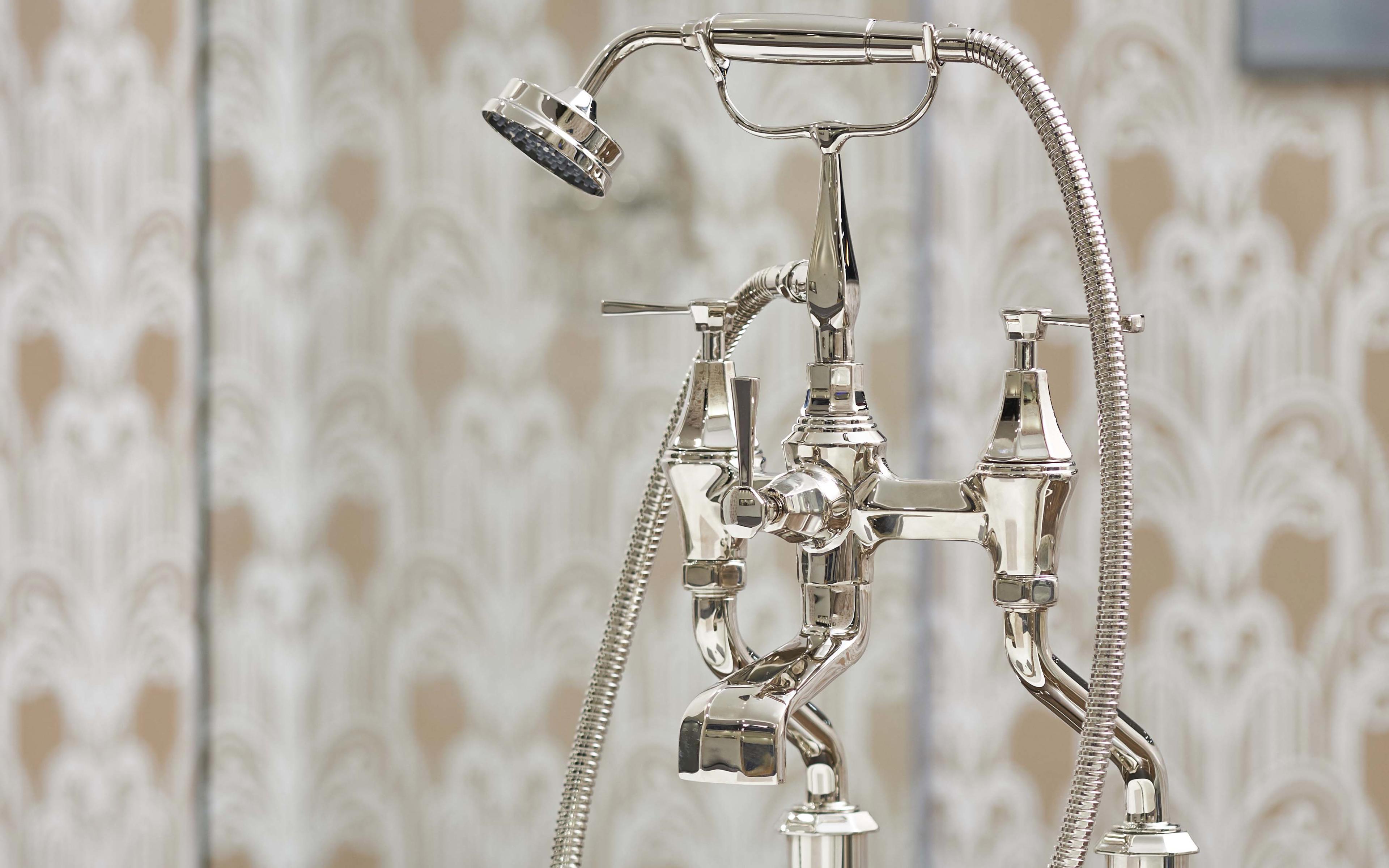 Deco Floor-Mounted Bath-Shower Mixer with Handshower - Nickel