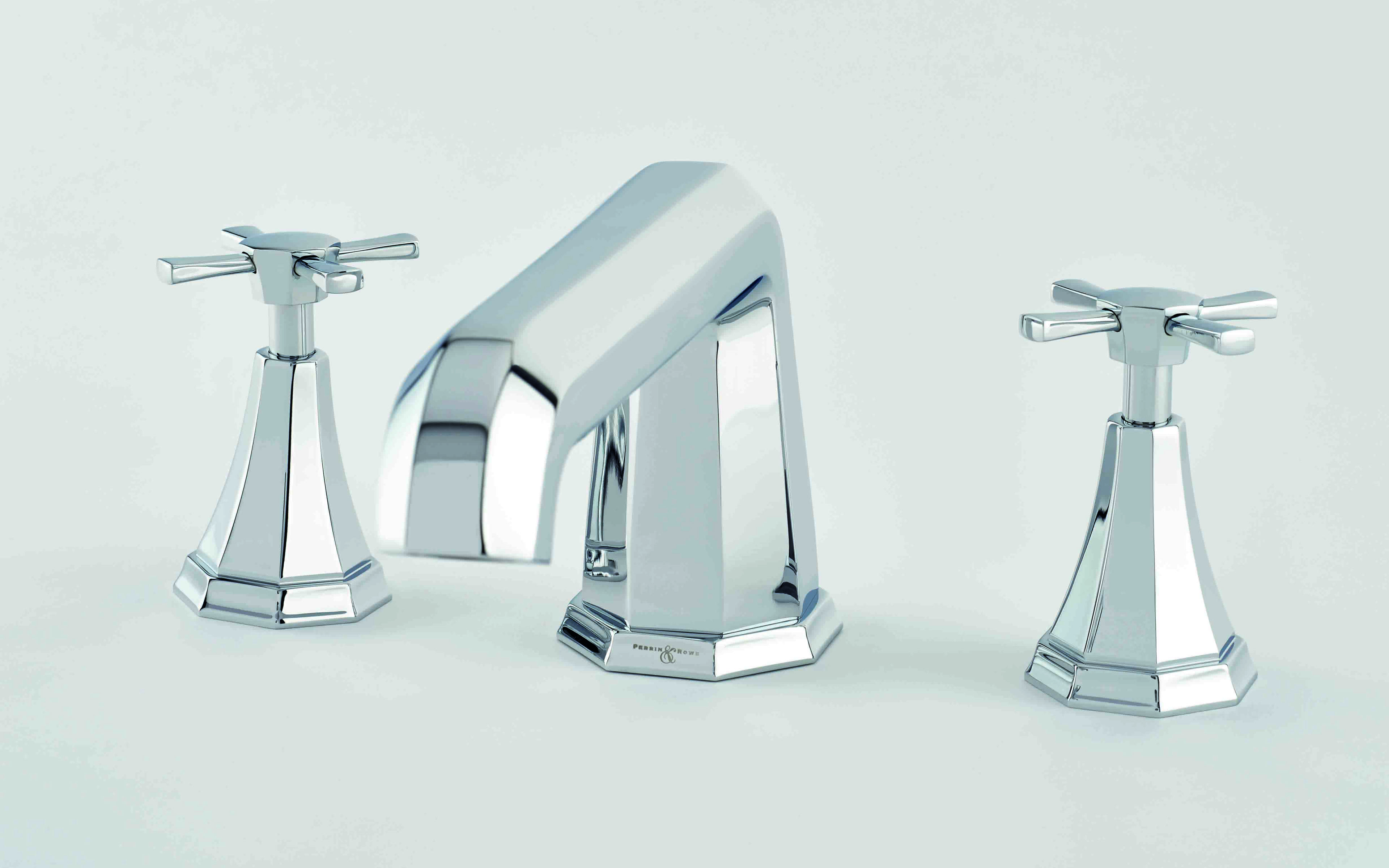 Deco Three-Hole Deck-Mounted Bath Filler with Crosstop Handles - Chrome