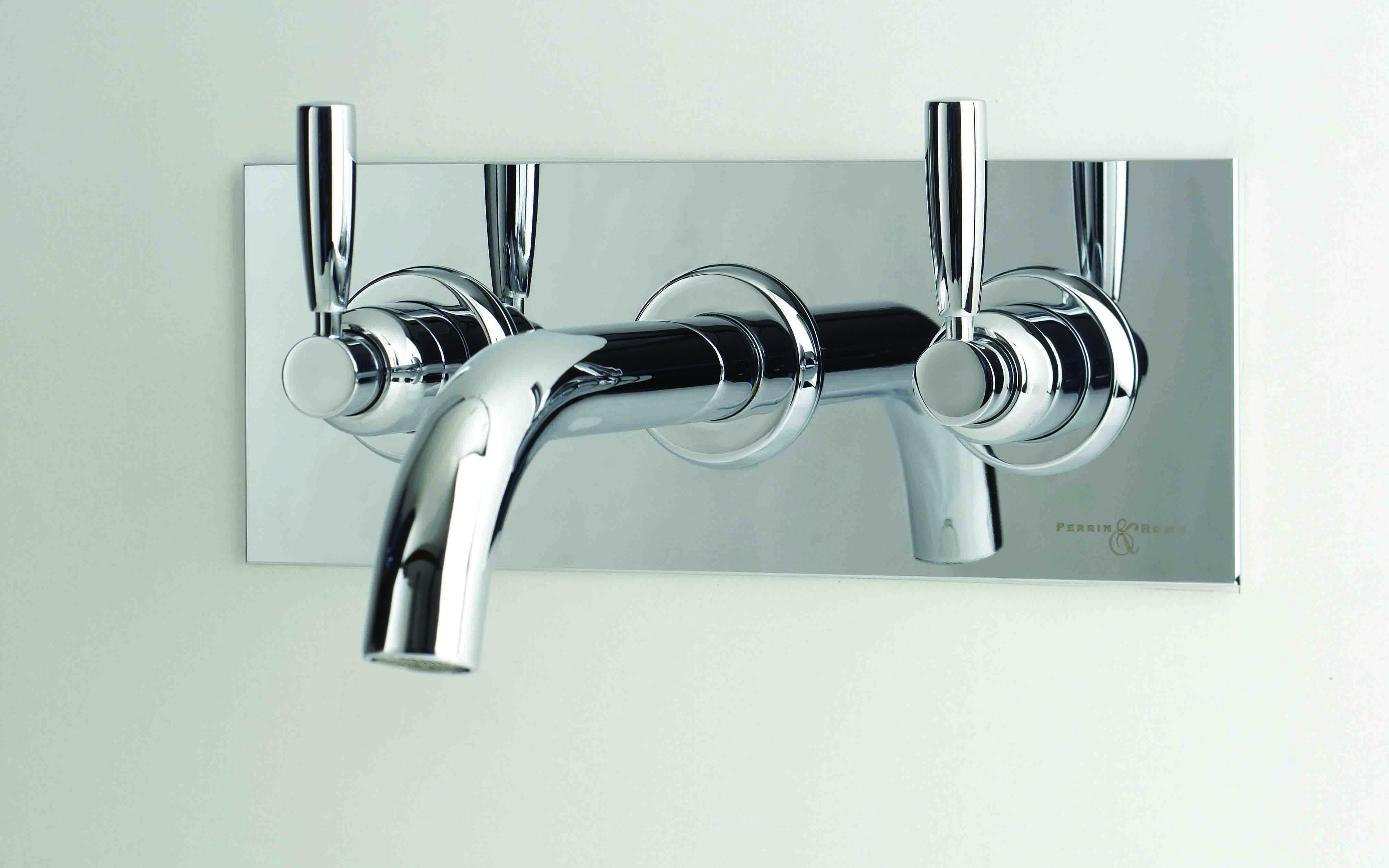 Langbourn Three-Hole Wall-Mounted Bath Set on Back Plate - Chrome